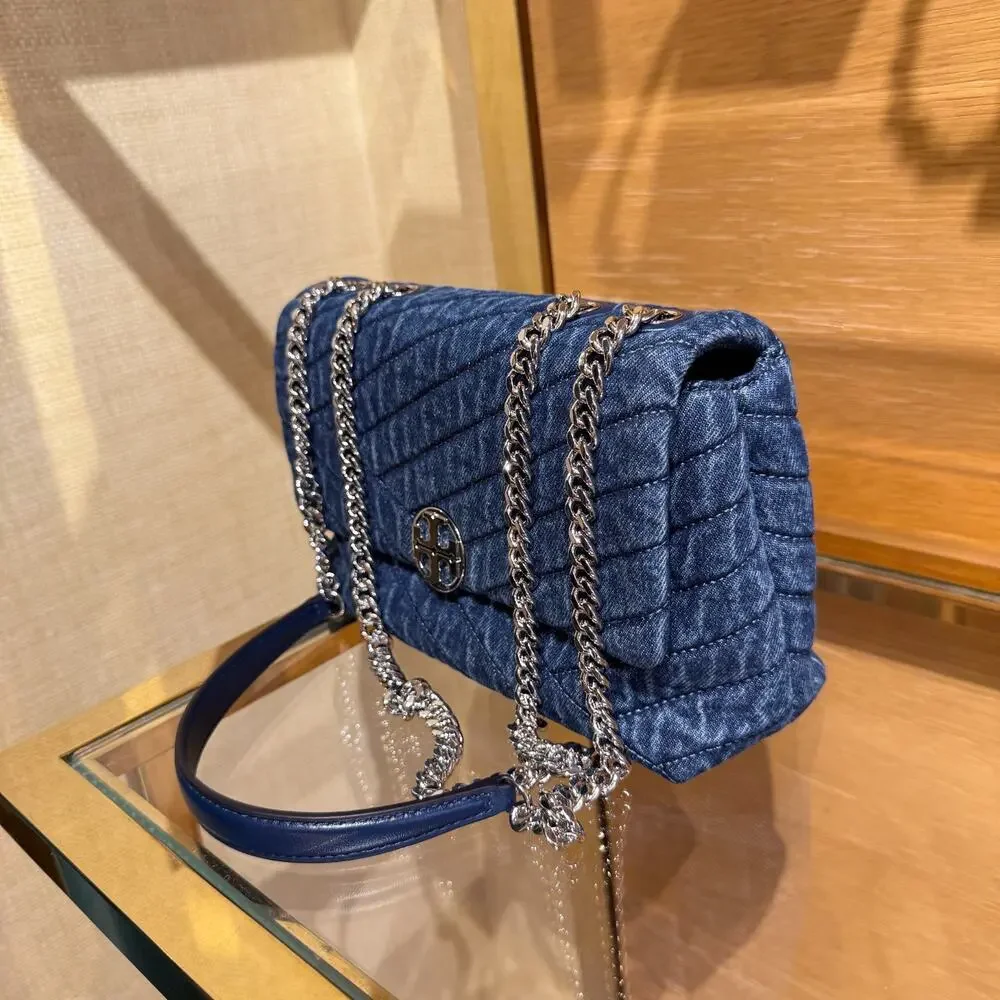 NEW‼️Tory Burch Willa Chevron Denim Shoulder Bag 187315 $595